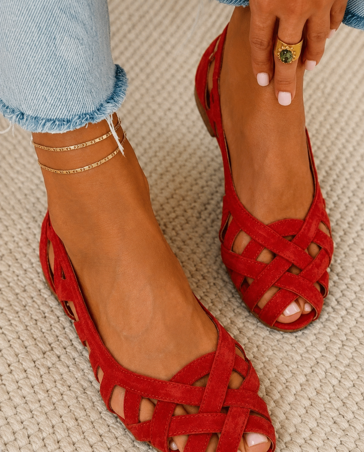 SADIE | Woven Open-Toe Flat Shoes