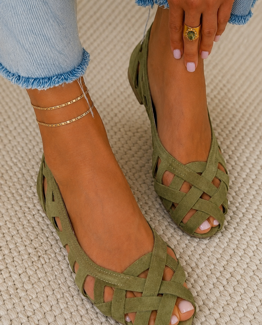 SADIE | Woven Open-Toe Flat Shoes