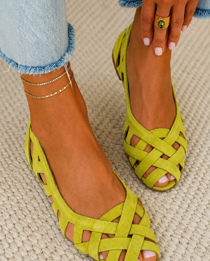 SADIE | Woven Open-Toe Flat Shoes
