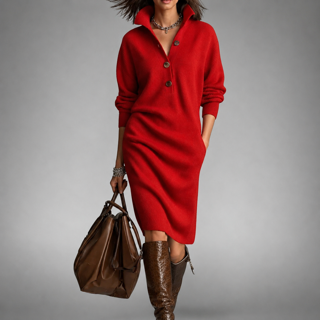 Elise™ | Comfy Button-Up Sweater Dress