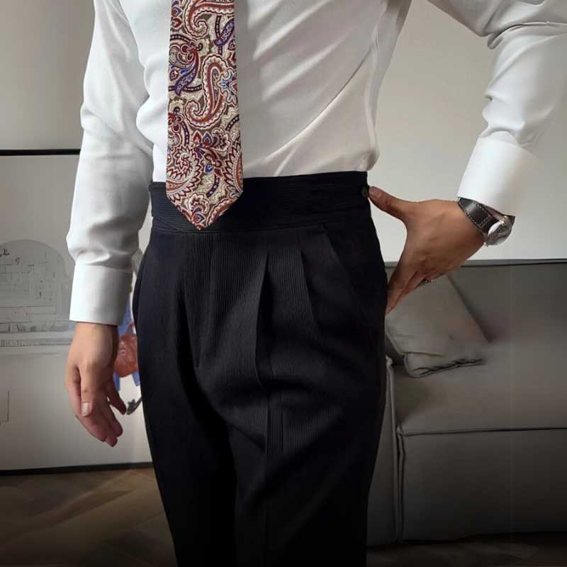 Men's High-Waist Linen Blend Trousers | Straight Fit for Business and Casual Wear