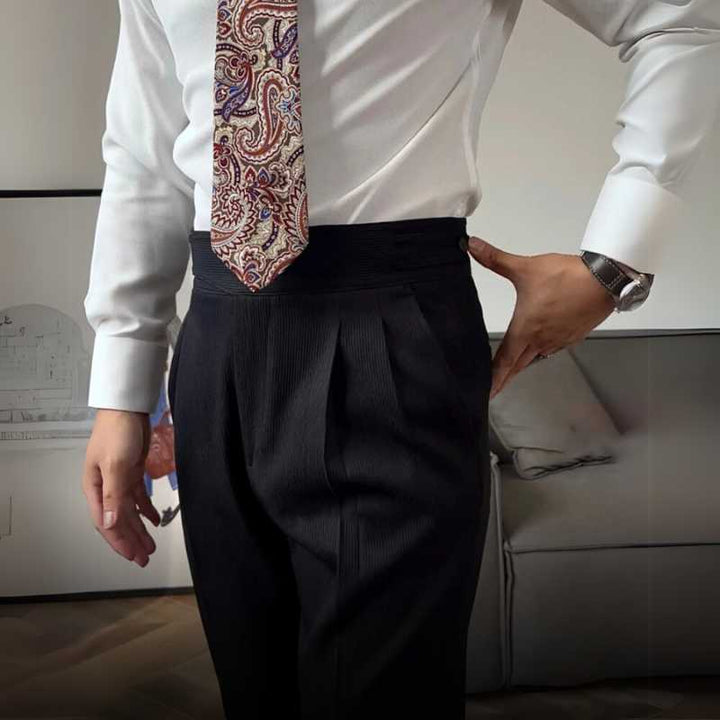 Men's High-Waist Linen Blend Trousers | Straight Fit for Business and Casual Wear