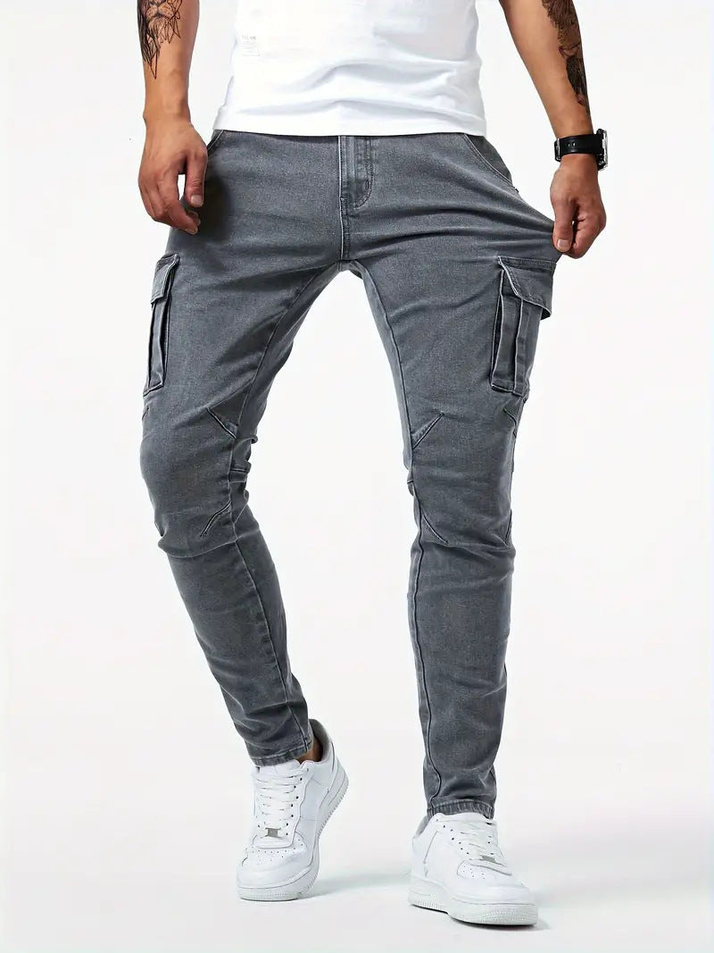 Men's Slim Fit Cargo Jeans | Stretch Fabric | Multiple Pockets | Casual Style