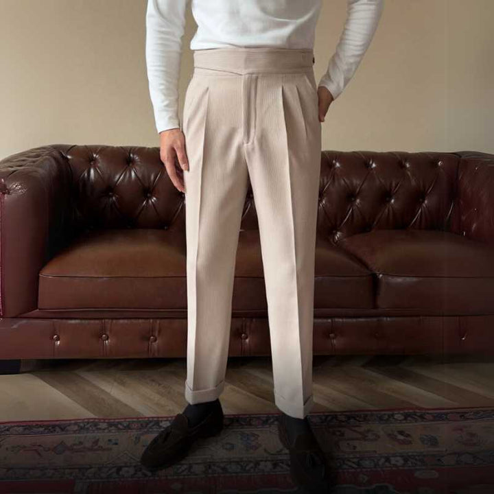 Men's High-Waist Linen Blend Trousers | Straight Fit for Business and Casual Wear