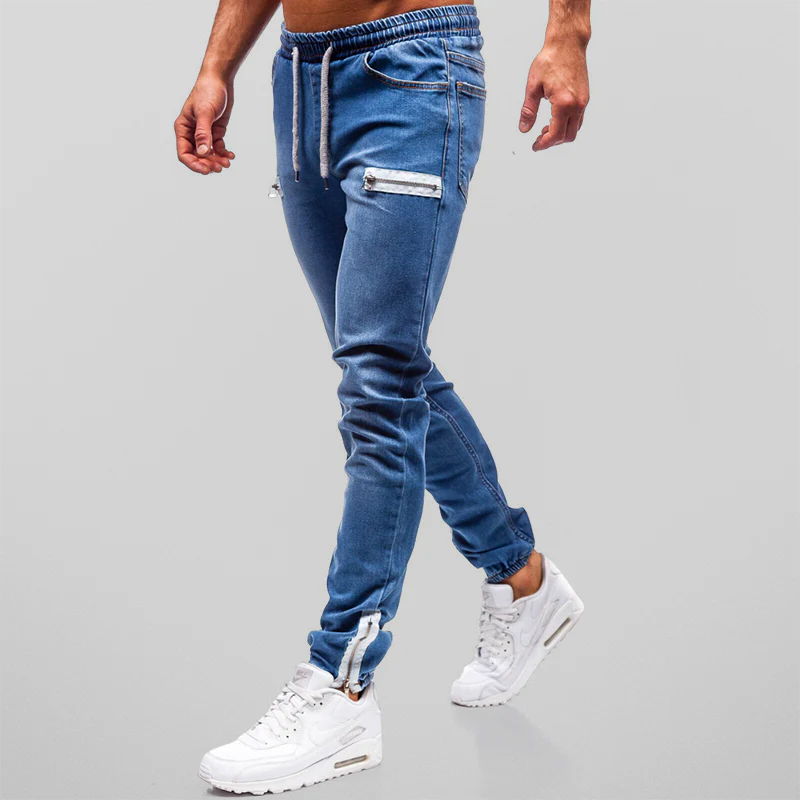 Men's Slim Fit Jogger Jeans | Stretch Denim with Zipper Accents | Trendy Street Style