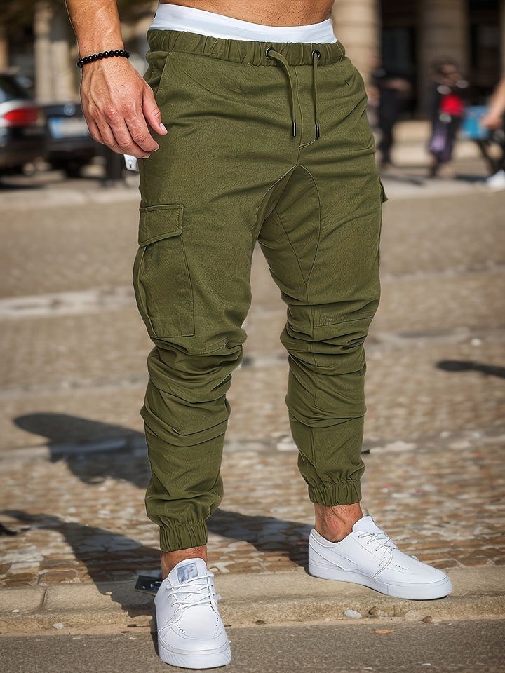 Men's Casual Cargo Pants | Comfortable 100% Cotton | Solid Color with Pockets