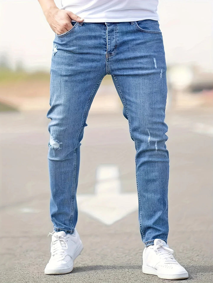 Men's Slim Fit Distressed Jeans for Summer