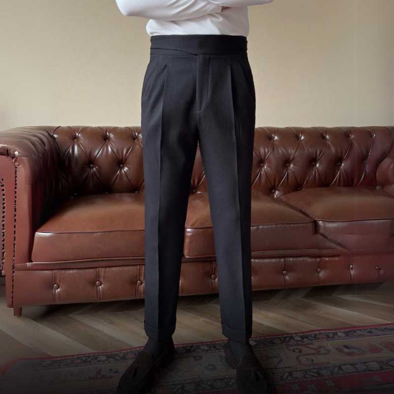 Men's High-Waist Linen Blend Trousers | Straight Fit for Business and Casual Wear