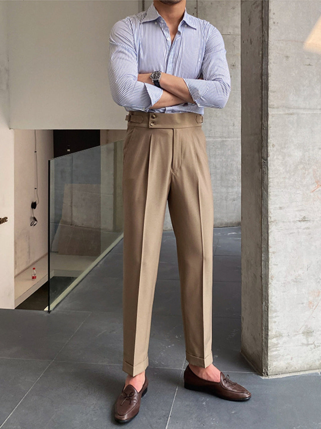 Men's High-Waisted Gurkha Trousers | Elegant & Professional Style
