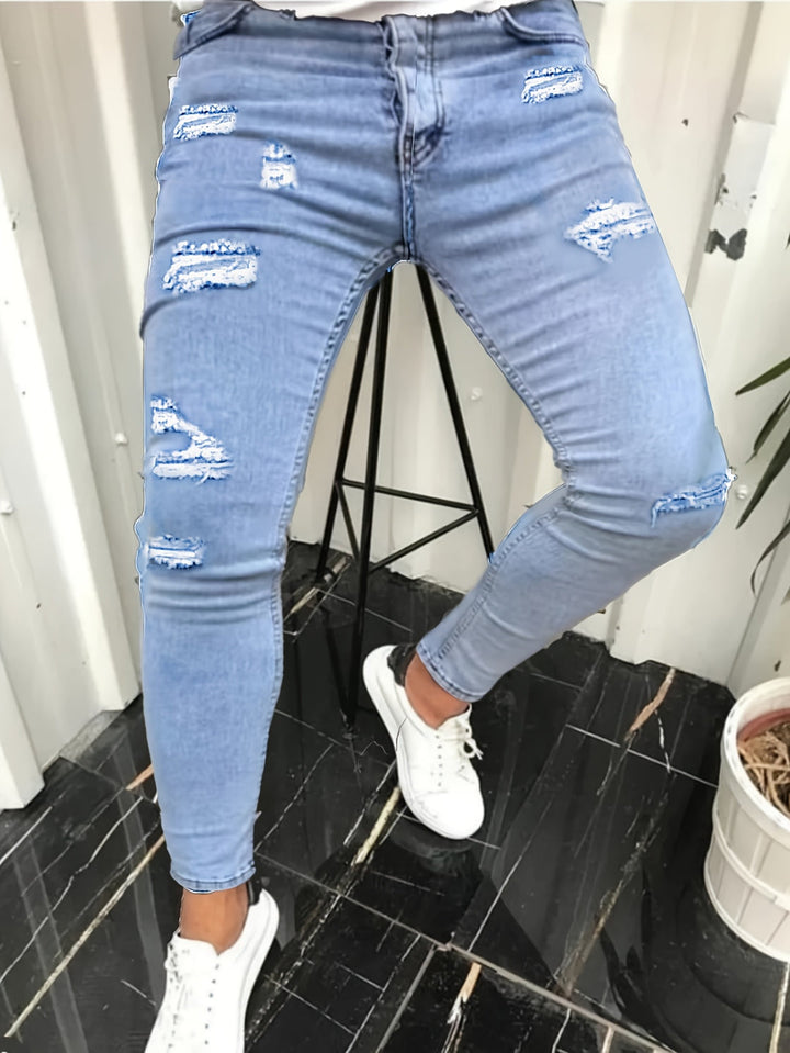Men's Stretch Denim Jeans | Trendy Distressed Design | Year-Round Style