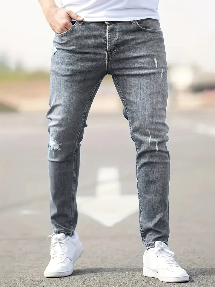 Men's Slim Fit Distressed Jeans for Summer