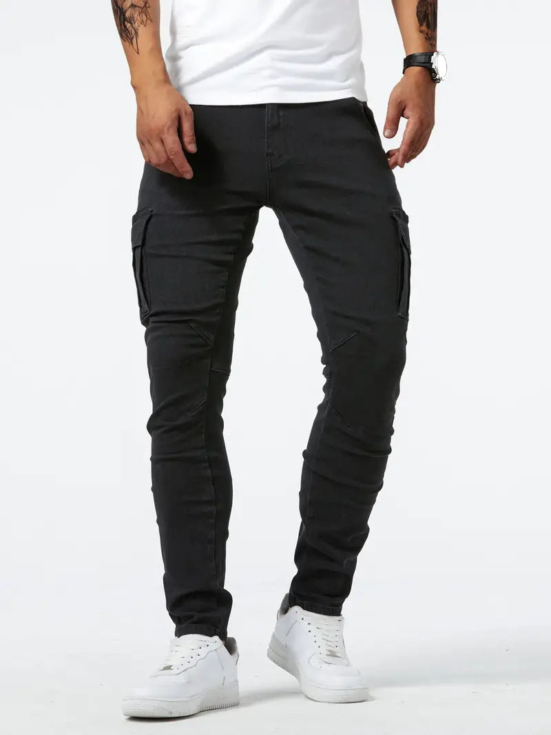 Men's Slim Fit Cargo Jeans | Stretch Fabric | Multiple Pockets | Casual Style