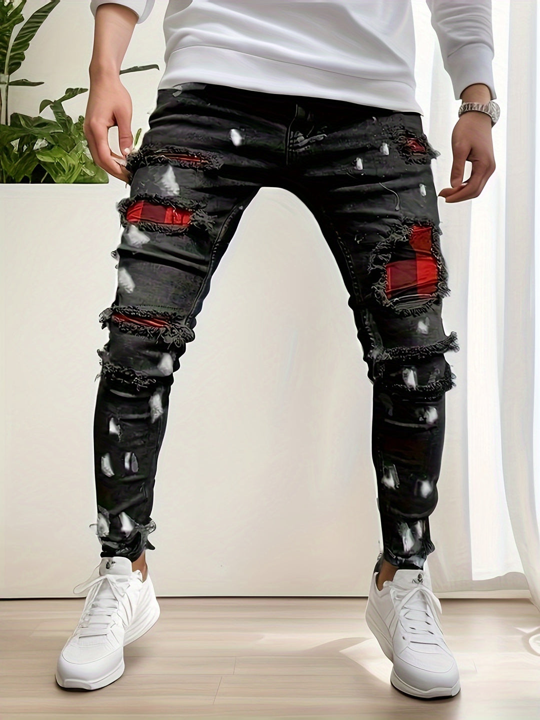 Trendy Slim Fit Patchwork Jeans for Men | Stretch Denim
