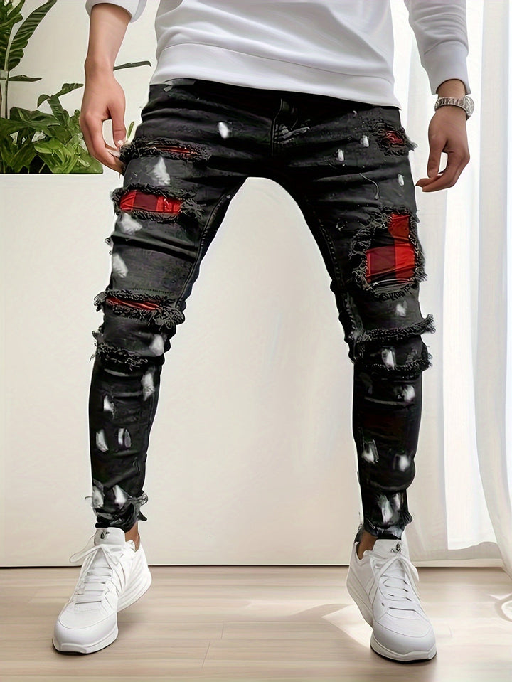 Trendy Slim Fit Patchwork Jeans for Men | Stretch Denim