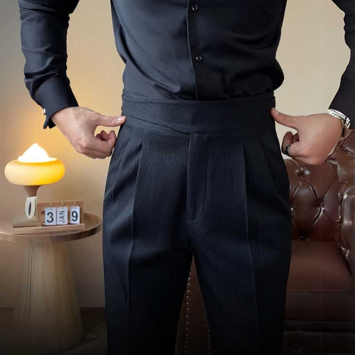 Men's High-Waist Linen Blend Trousers | Straight Fit for Business and Casual Wear