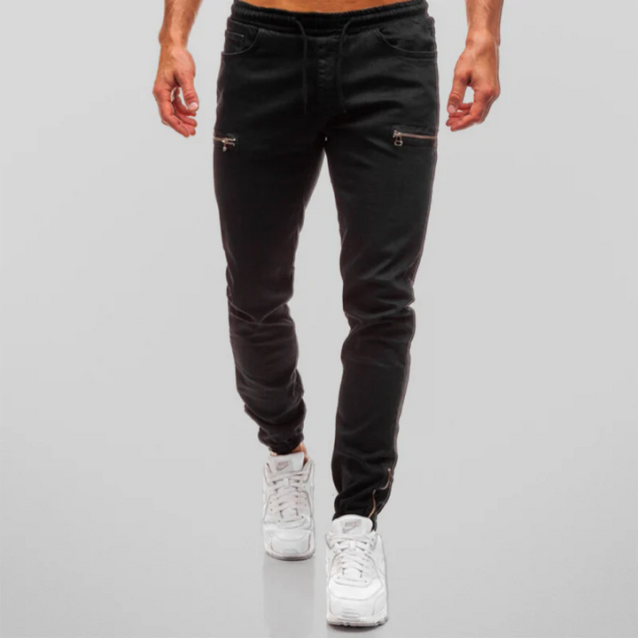 Men's Slim Fit Jogger Jeans | Stretch Denim with Zipper Accents | Trendy Street Style