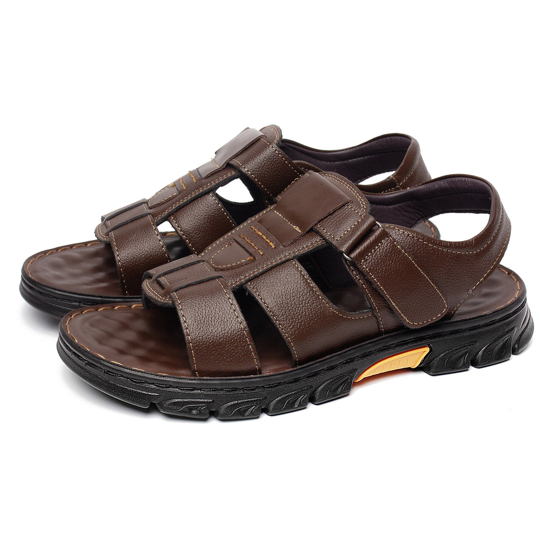 Men's Open Toe Velcro Sandals | Comfortable Non-Slip Design | Cowhide Upper & Rubber Sole