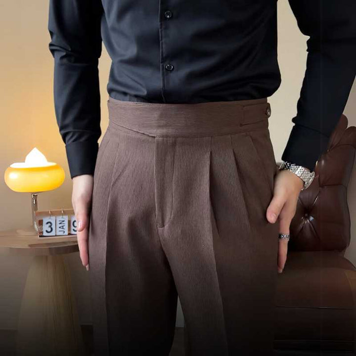 Men's High-Waist Linen Blend Trousers | Straight Fit for Business and Casual Wear