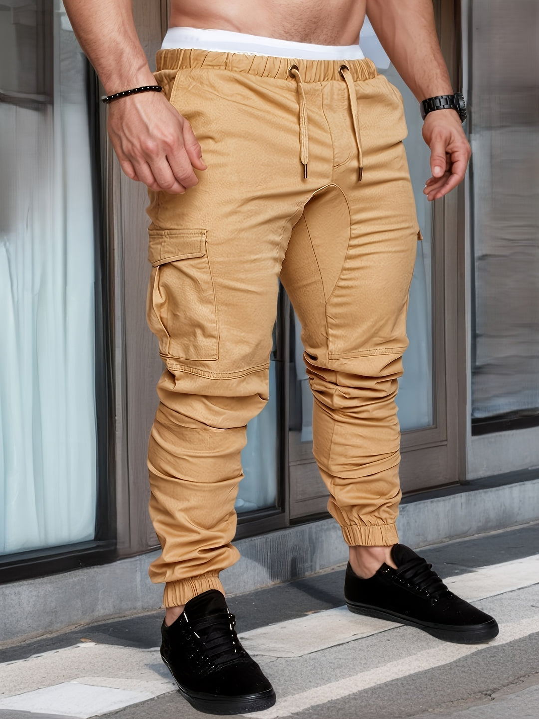 Men's Casual Cargo Pants | Comfortable 100% Cotton | Solid Color with Pockets