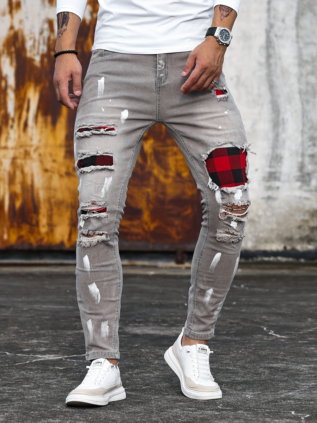 Trendy Slim Fit Patchwork Jeans for Men | Stretch Denim