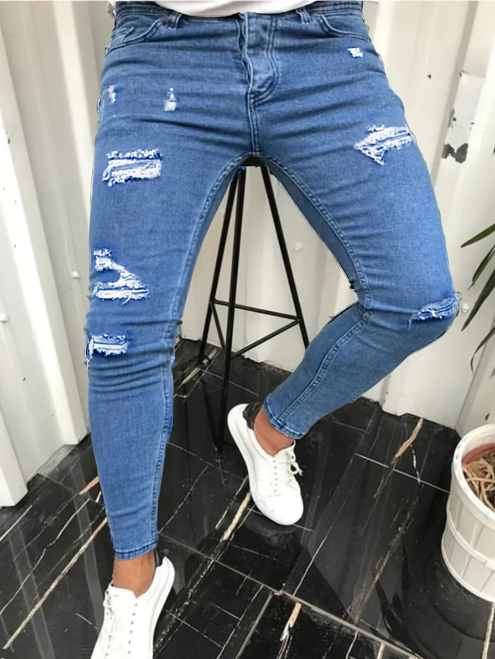 Men's Stretch Denim Jeans | Trendy Distressed Design | Year-Round Style