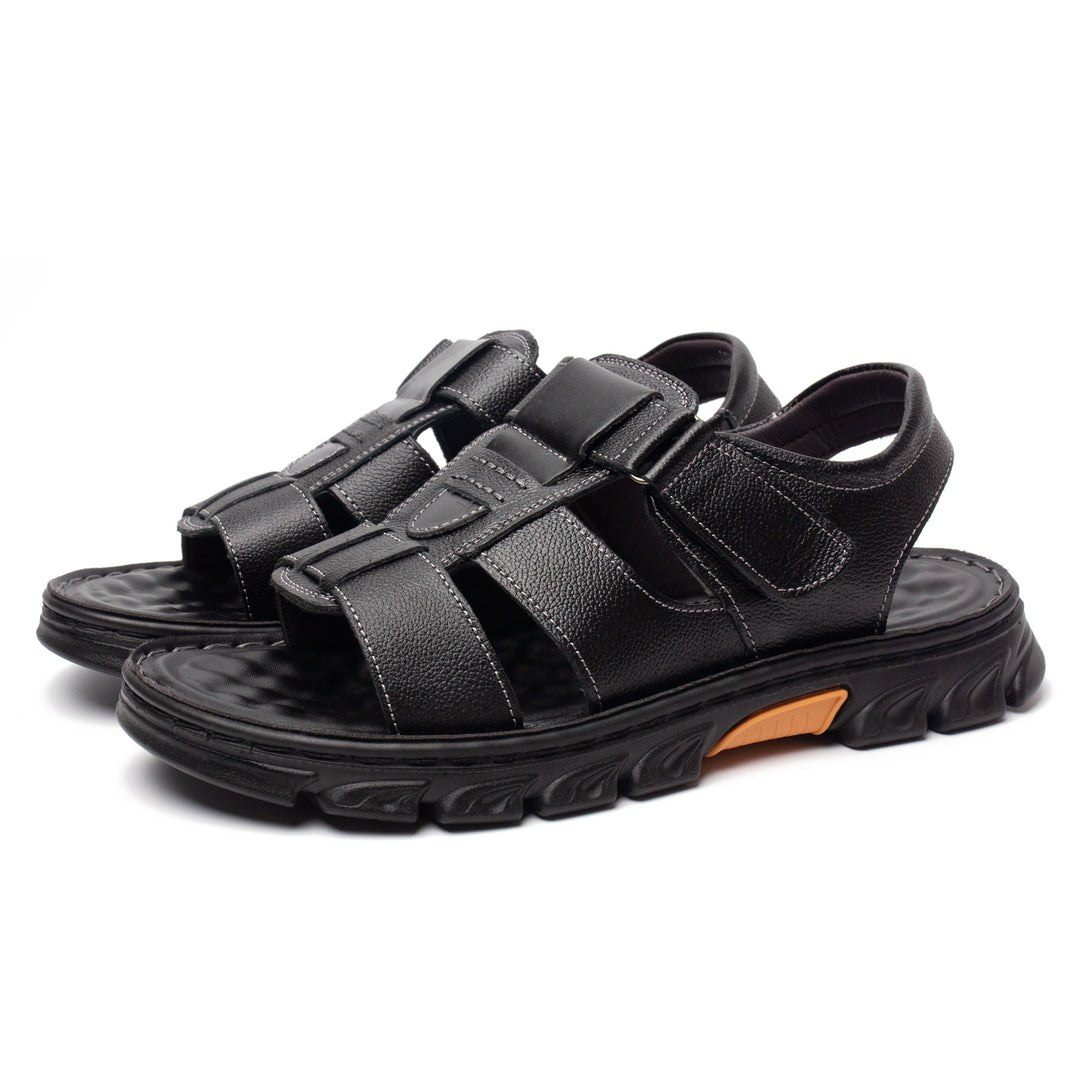Men's Open Toe Velcro Sandals | Comfortable Non-Slip Design | Cowhide Upper & Rubber Sole