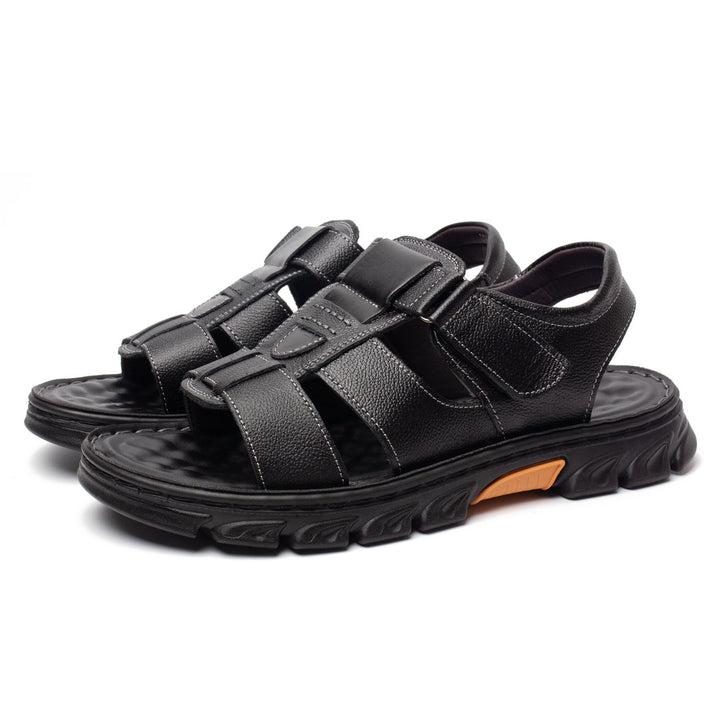 Men's Open Toe Velcro Sandals | Comfortable Non-Slip Design | Cowhide Upper & Rubber Sole