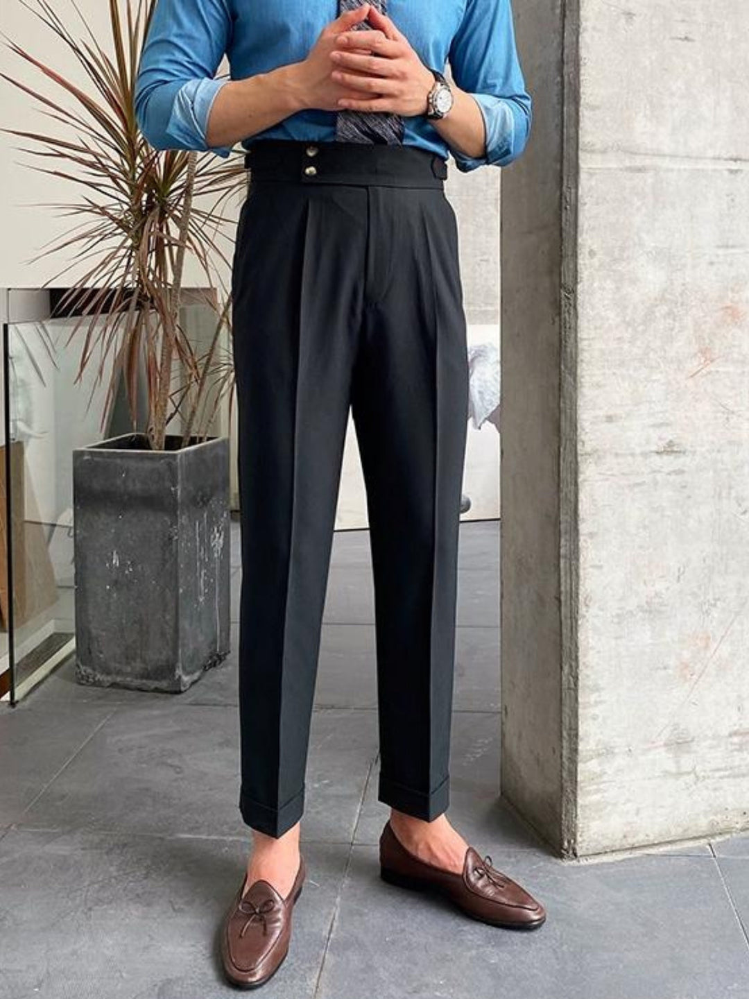 Men's High-Waisted Gurkha Trousers | Elegant & Professional Style