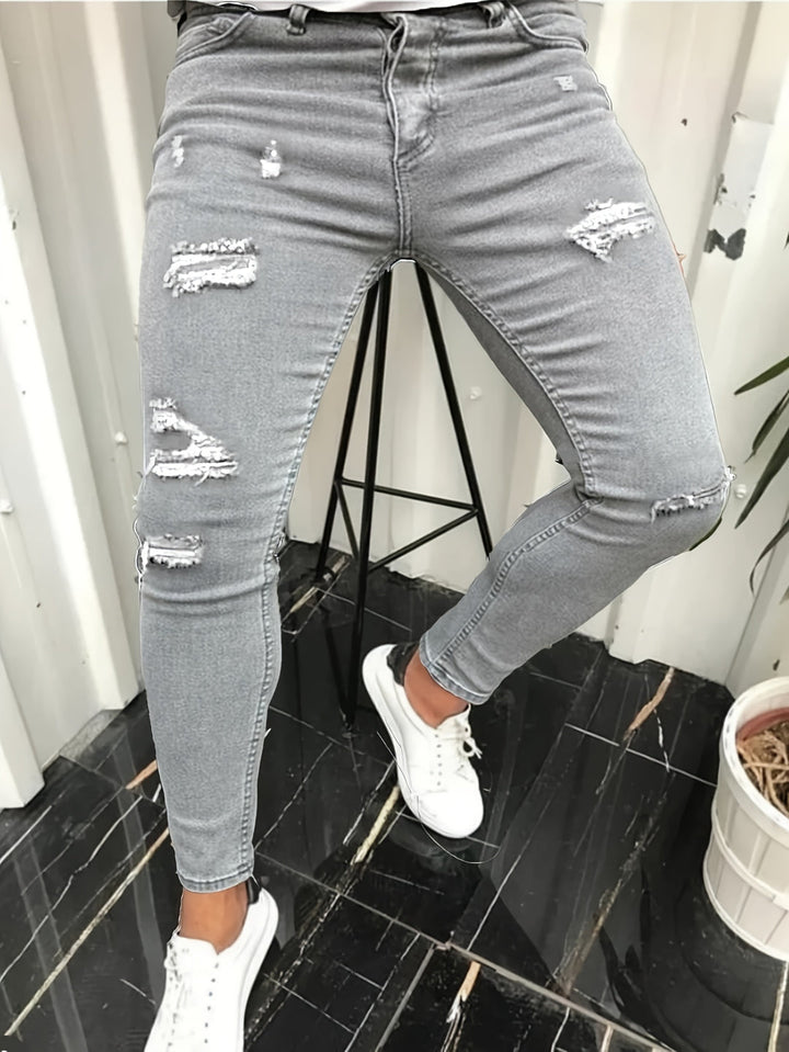 Men's Stretch Denim Jeans | Trendy Distressed Design | Year-Round Style