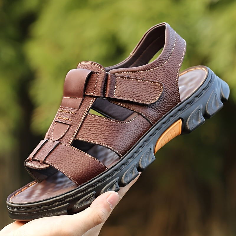 Men's Open Toe Velcro Sandals | Comfortable Non-Slip Design | Cowhide Upper & Rubber Sole