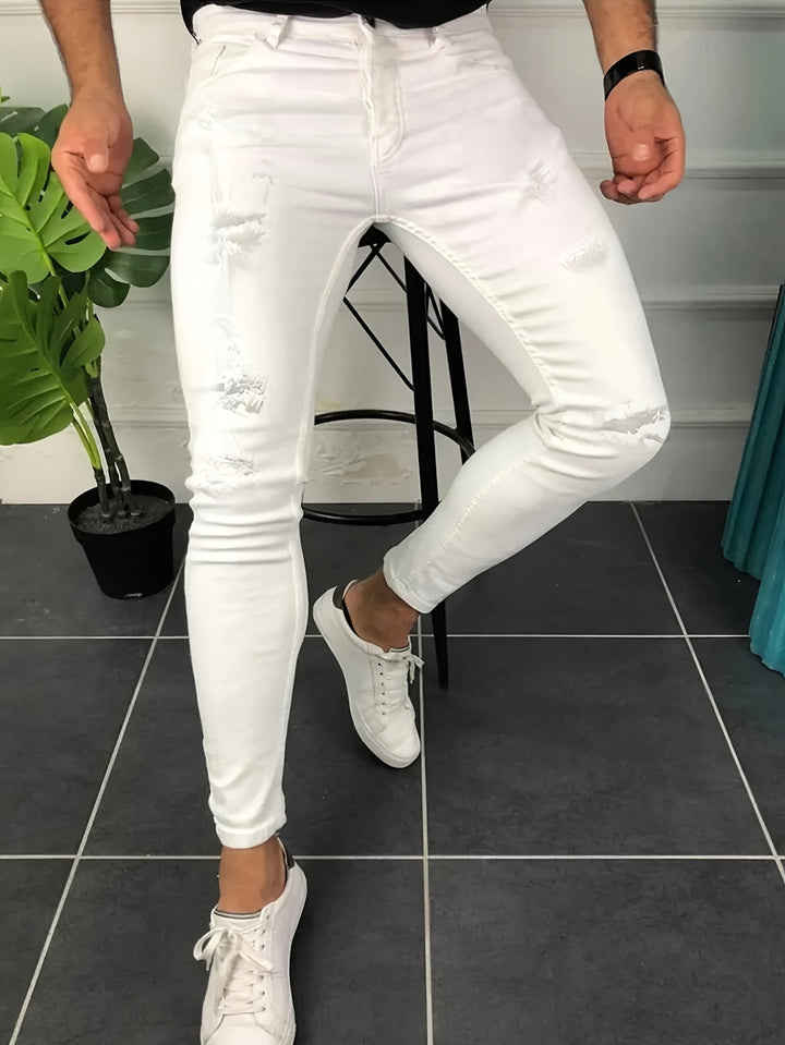 Men's Stretch Denim Jeans | Trendy Distressed Design | Year-Round Style