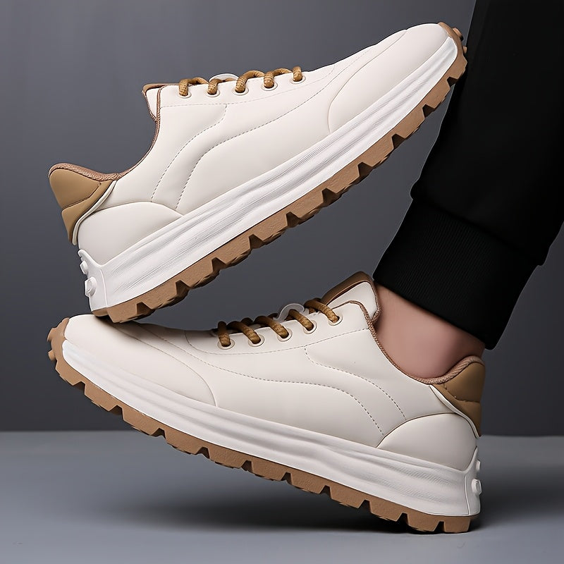 Men's Lightweight Leather Sneakers | Stylish Business Casual & Sporty Design | Non-Slip Comfort