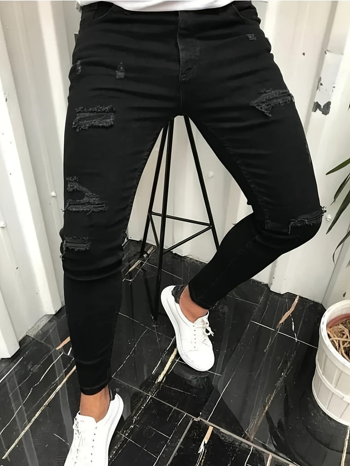 Men's Stretch Denim Jeans | Trendy Distressed Design | Year-Round Style