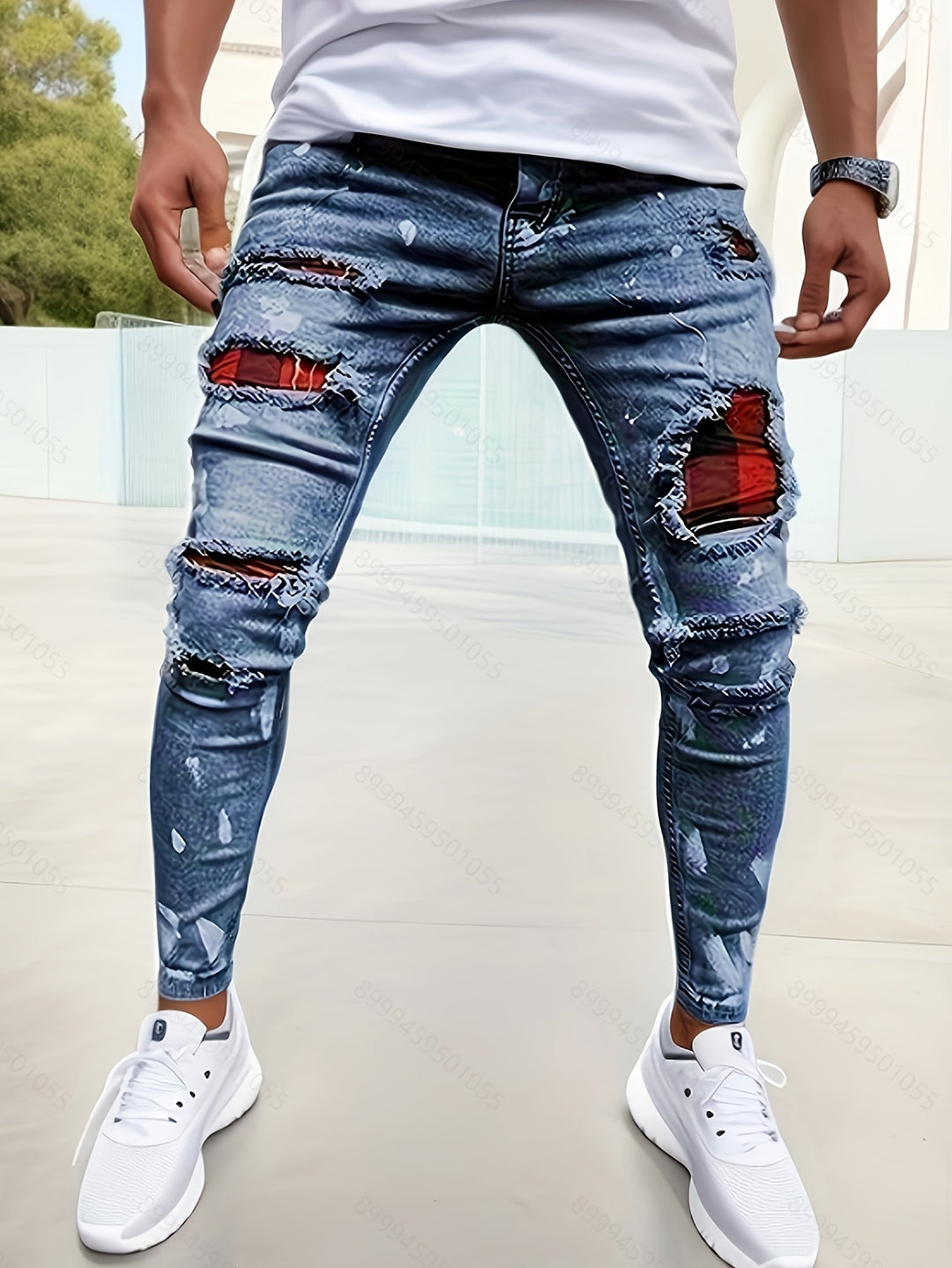 Trendy Slim Fit Patchwork Jeans for Men | Stretch Denim