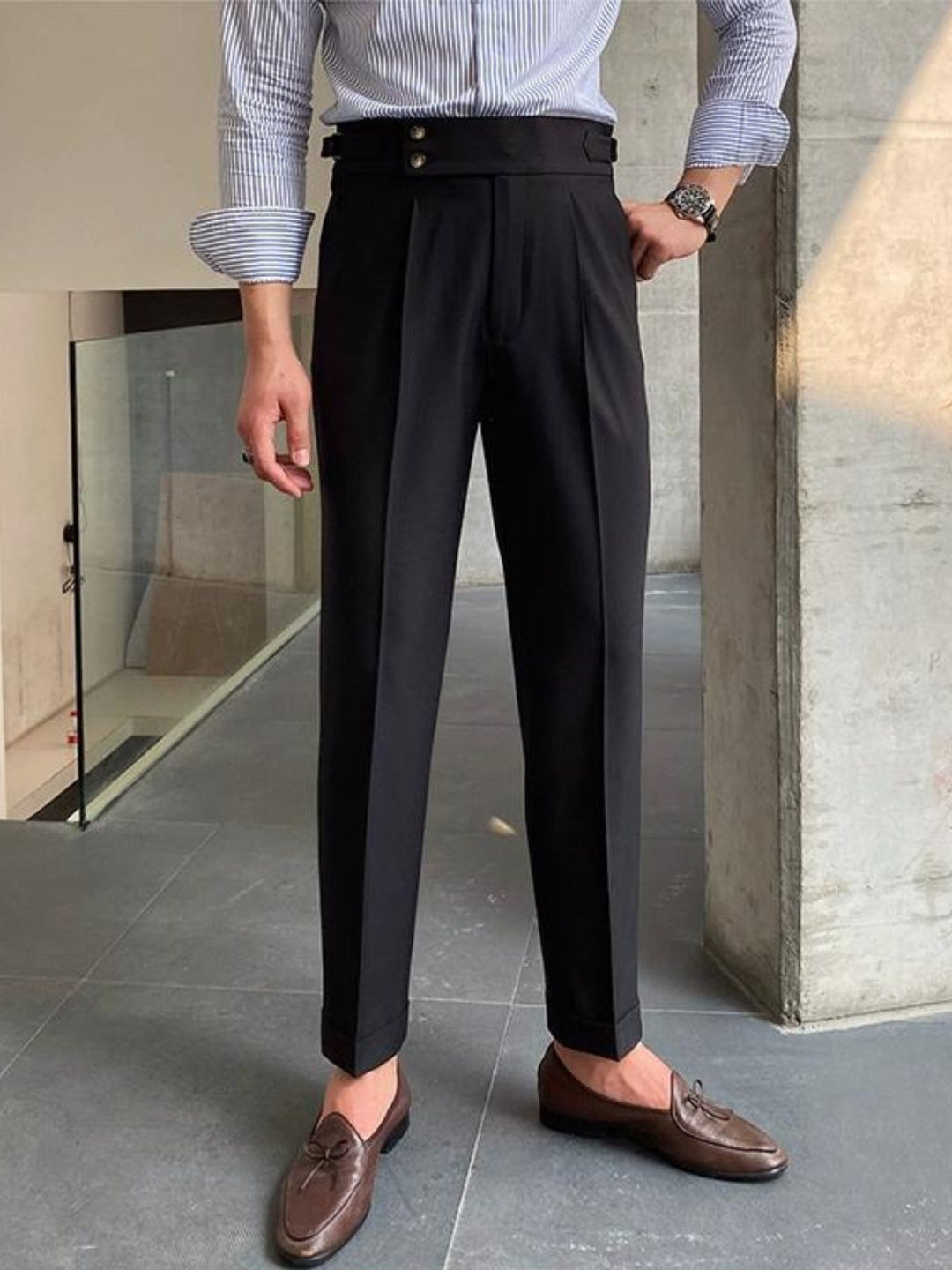 Men's High-Waisted Gurkha Trousers | Elegant & Professional Style