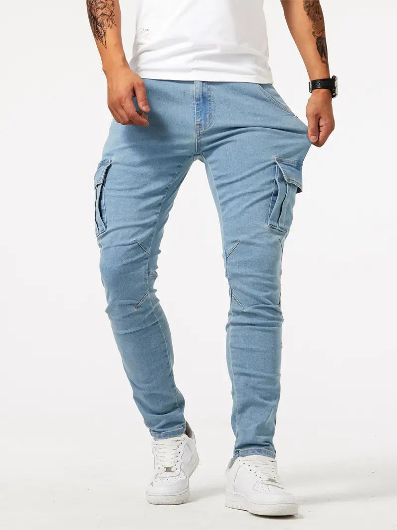 Men's Slim Fit Cargo Jeans | Stretch Fabric | Multiple Pockets | Casual Style
