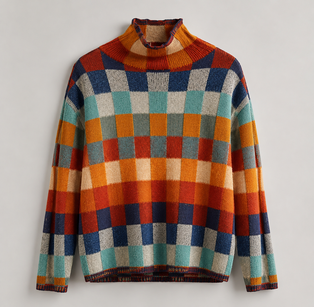 Gloria™ | Vibrant Plaid Turtleneck Knit Sweater