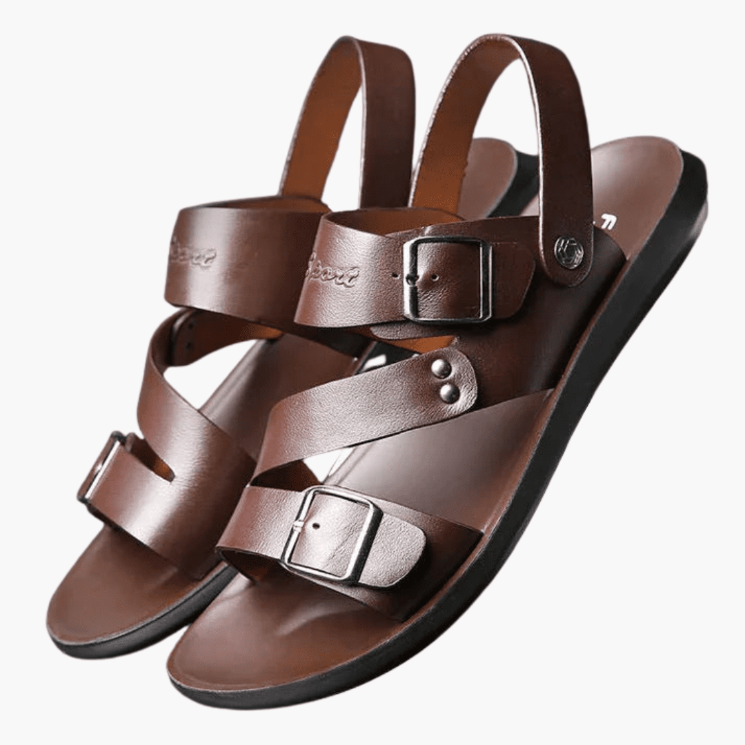 Men's Open Toe Double Buckle Crossband Sandals