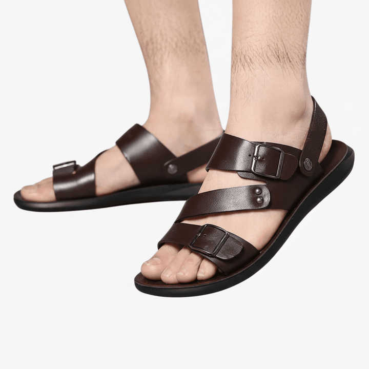 Men's Open Toe Double Buckle Crossband Sandals