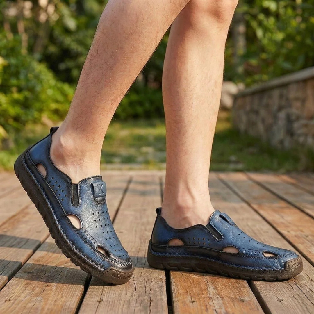 Men's Leather Closed-Toe Sandals - Casual Comfort Footwear