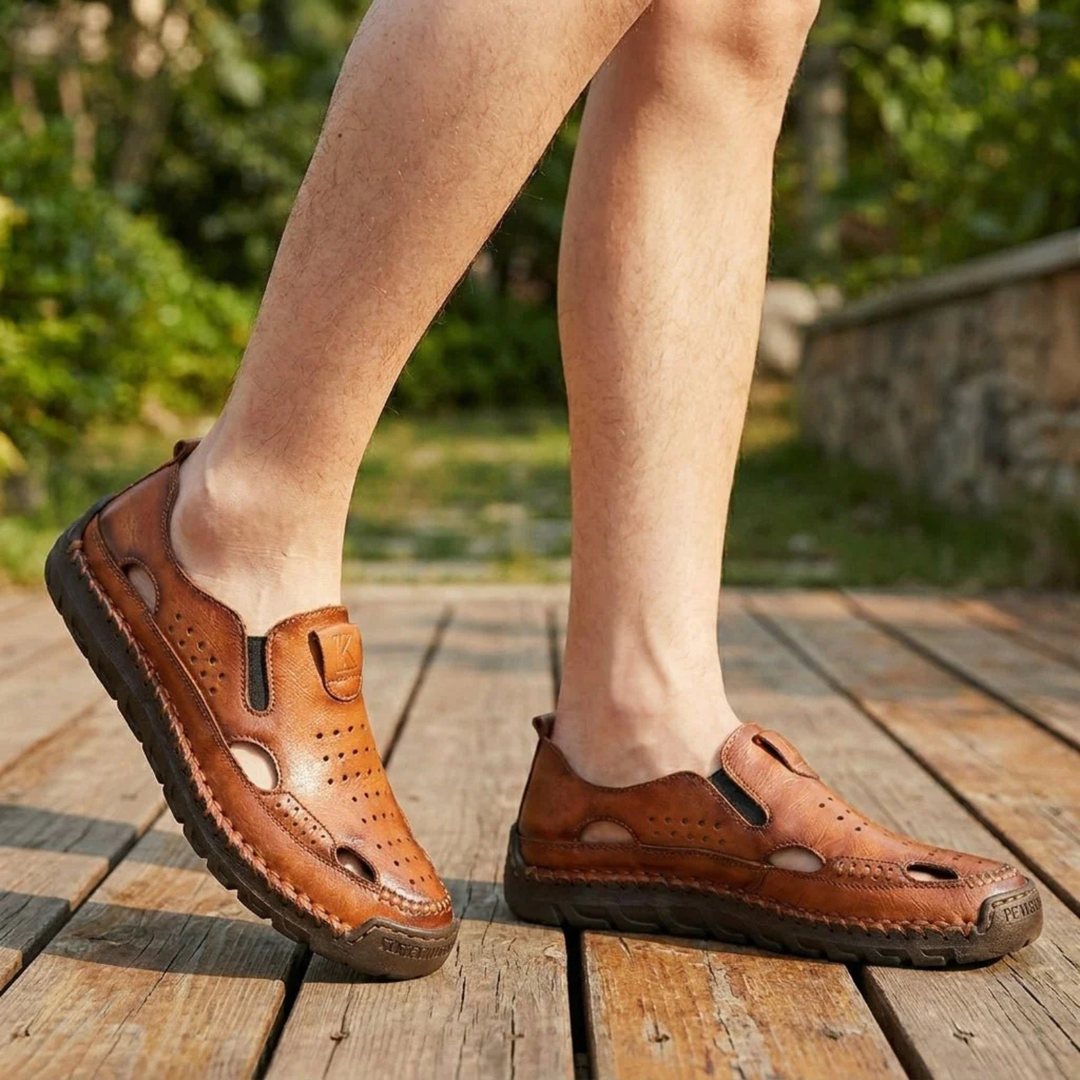 Men's Leather Closed-Toe Sandals - Casual Comfort Footwear