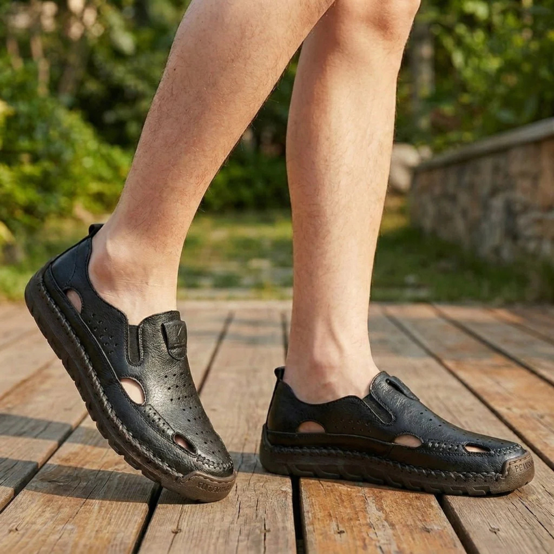 Men's Leather Closed-Toe Sandals - Casual Comfort Footwear
