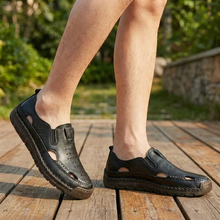 Men's Leather Closed-Toe Sandals - Casual Comfort Footwear