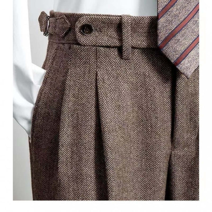 Vintage-Inspired Men's Tweed Trousers - Casual Style