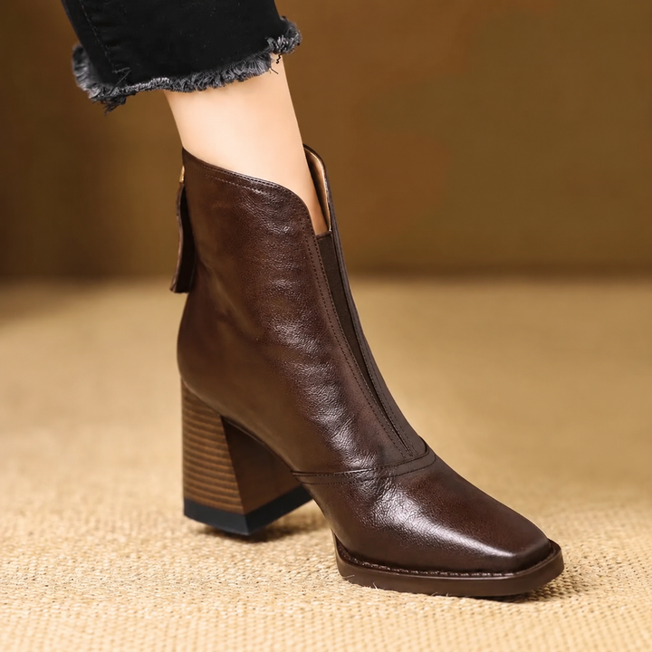 Rochelle | Mid-Heel Leather Ankle Boots