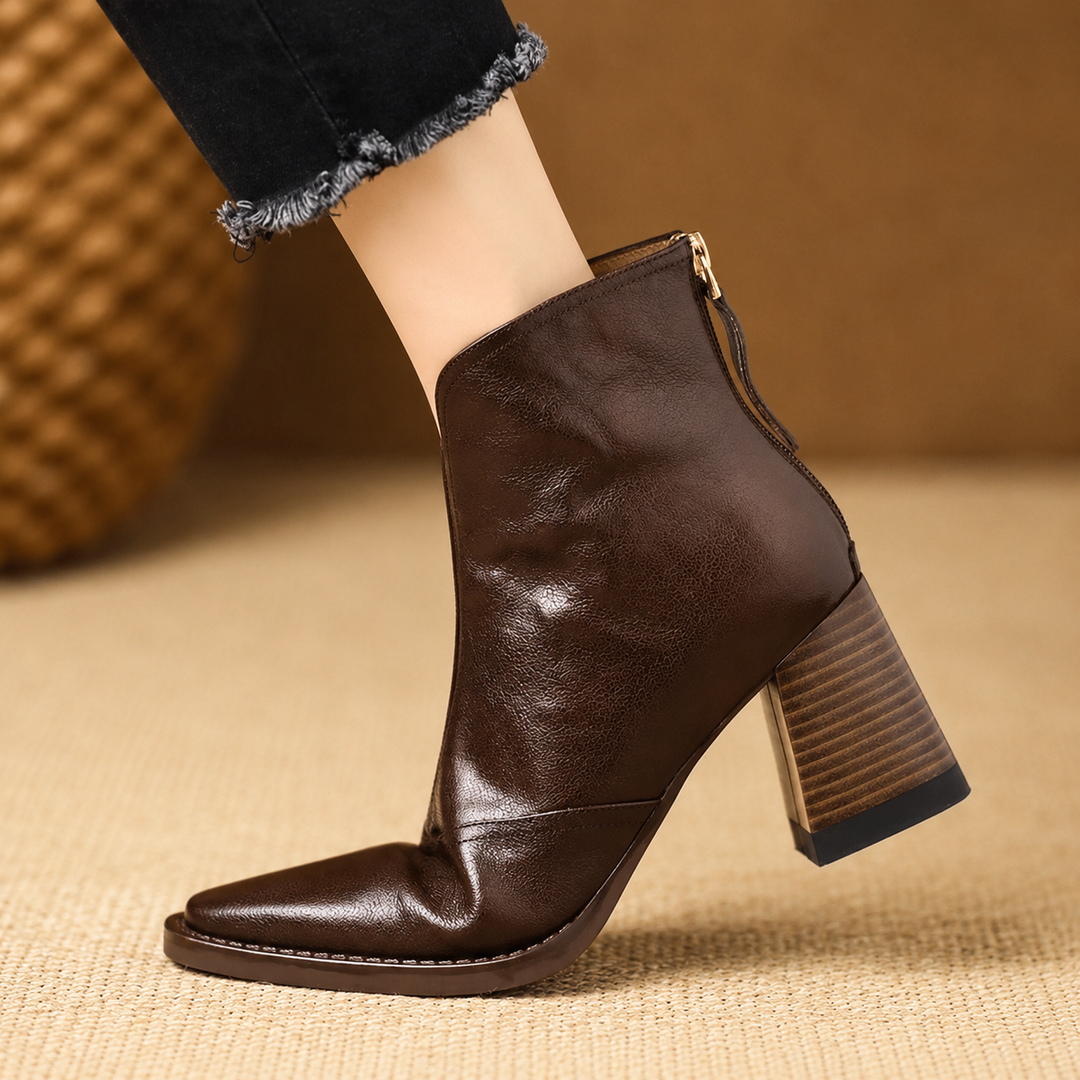 Rochelle | Mid-Heel Leather Ankle Boots