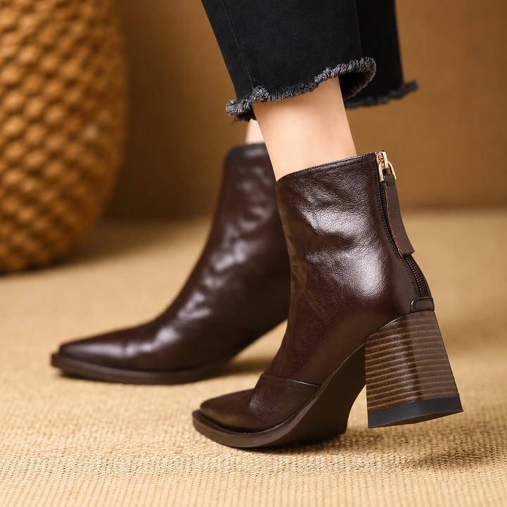 Rochelle | Mid-Heel Leather Ankle Boots
