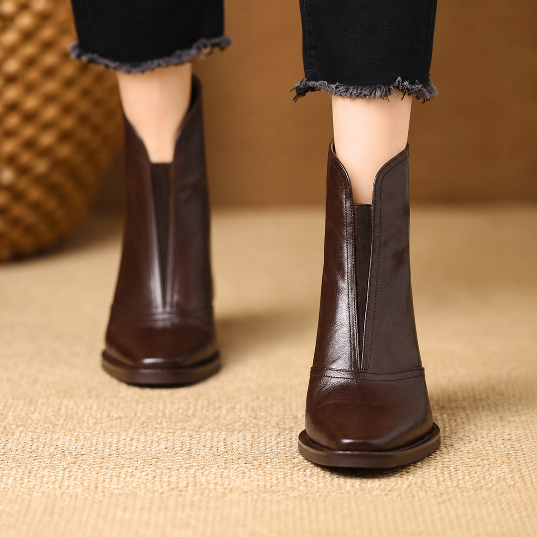 Rochelle | Mid-Heel Leather Ankle Boots