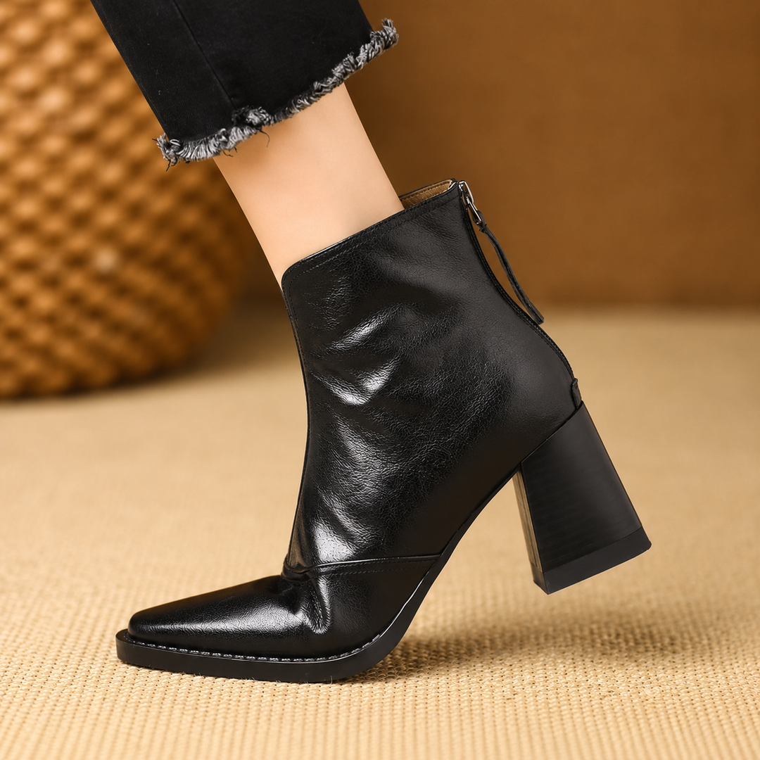 Rochelle | Mid-Heel Leather Ankle Boots