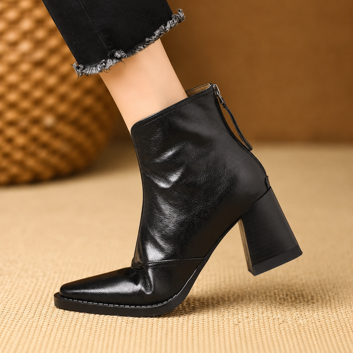 Rochelle | Mid-Heel Leather Ankle Boots
